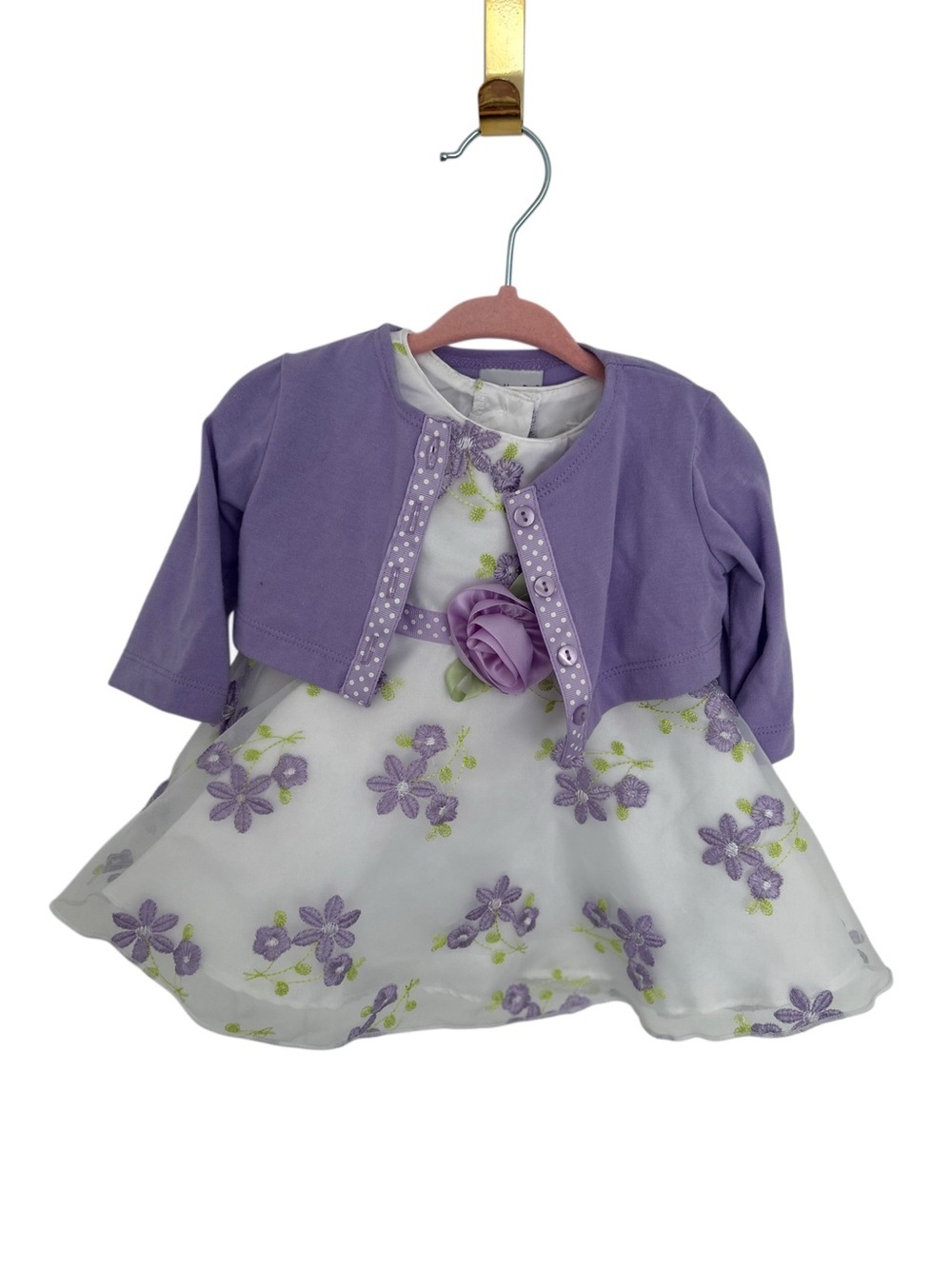 NWT Sweet Heart Rose Baby Girls Purple Floral Dress & Cardigan Shrug Set
